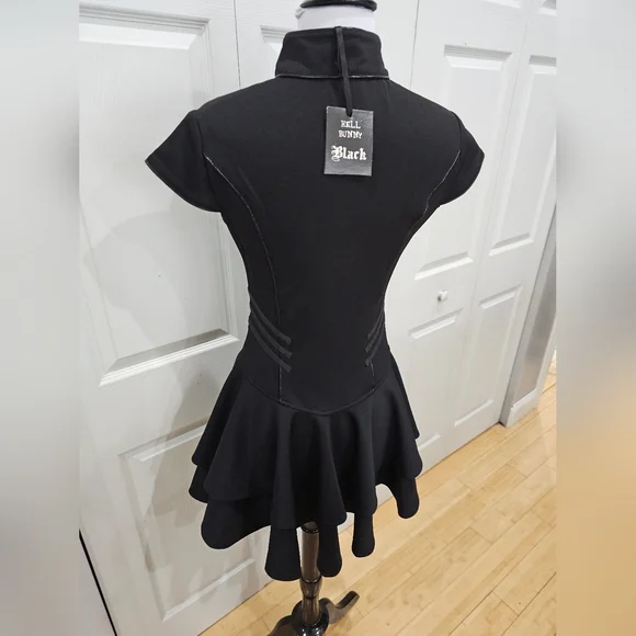 Hot Topic Hell Bunny Black Steampunk Goth Mesh Cut Out Zip Up Mock Dress S NWT - Picture 6 of 9